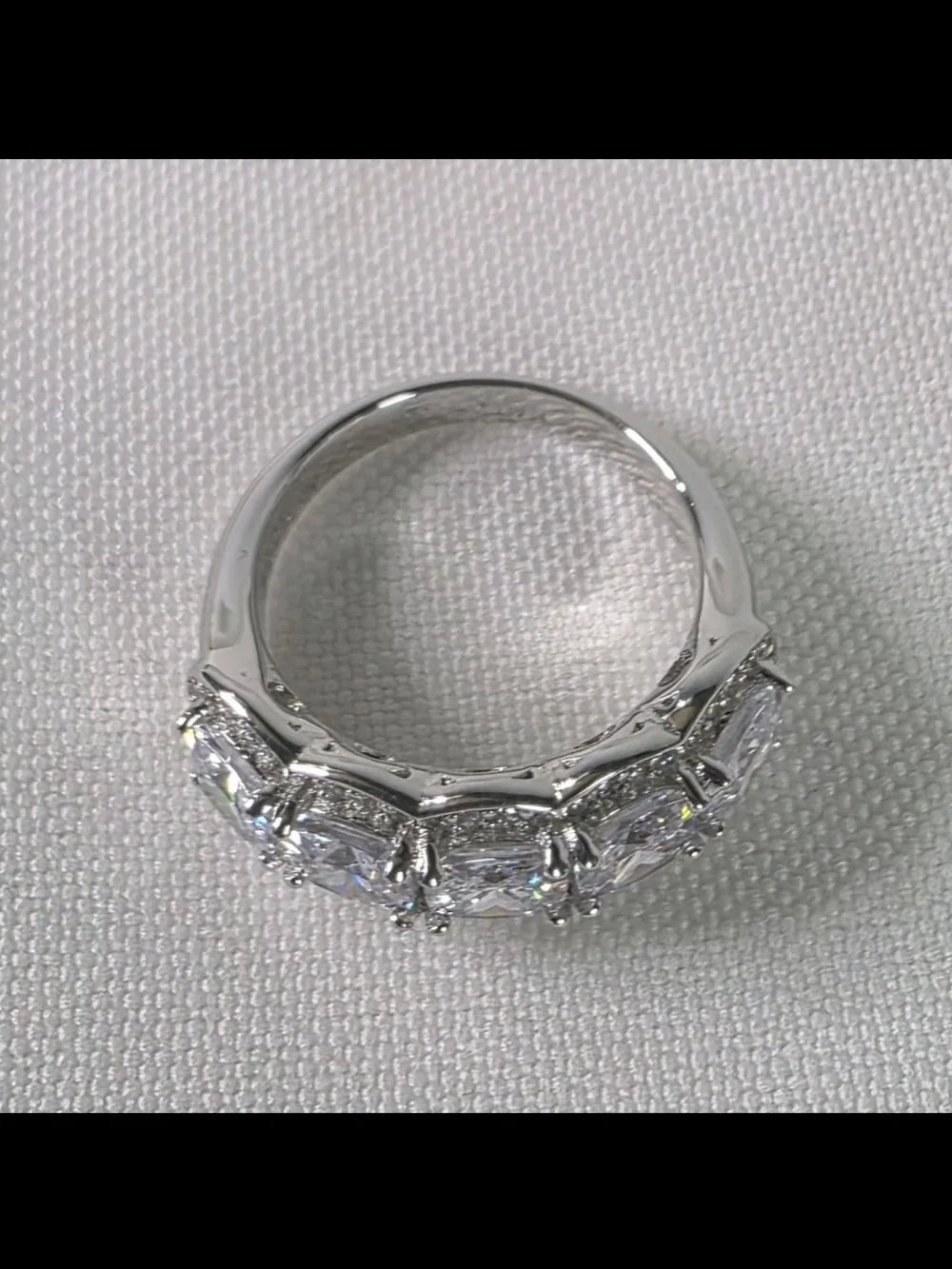 Italo 5 Stone White Sapphire Ring 925 Sterling Silver Size 6.5 New in Box
